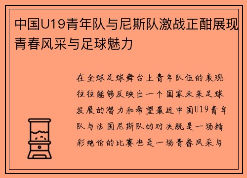 中国U19青年队与尼斯队激战正酣展现青春风采与足球魅力
